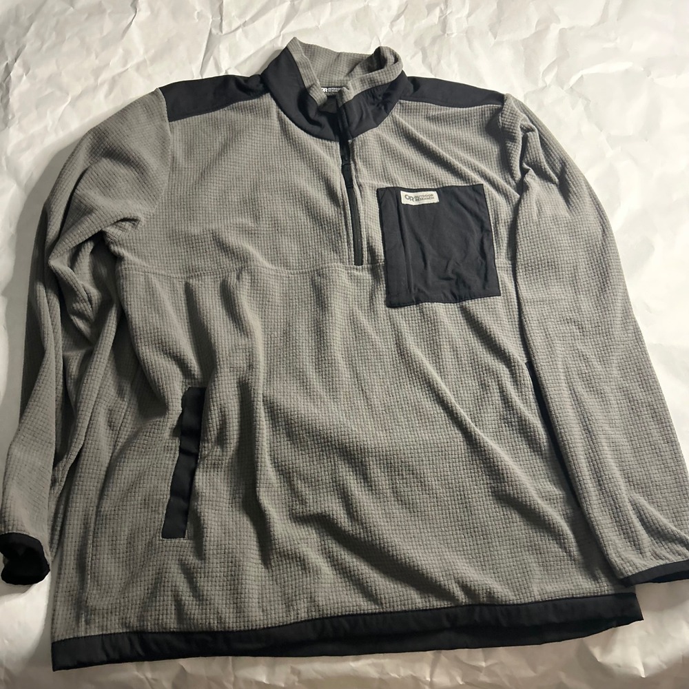 Outdoor Research Fleece Pullover Jacket XL‎ TG Gray Black Quarter Zip Pocket